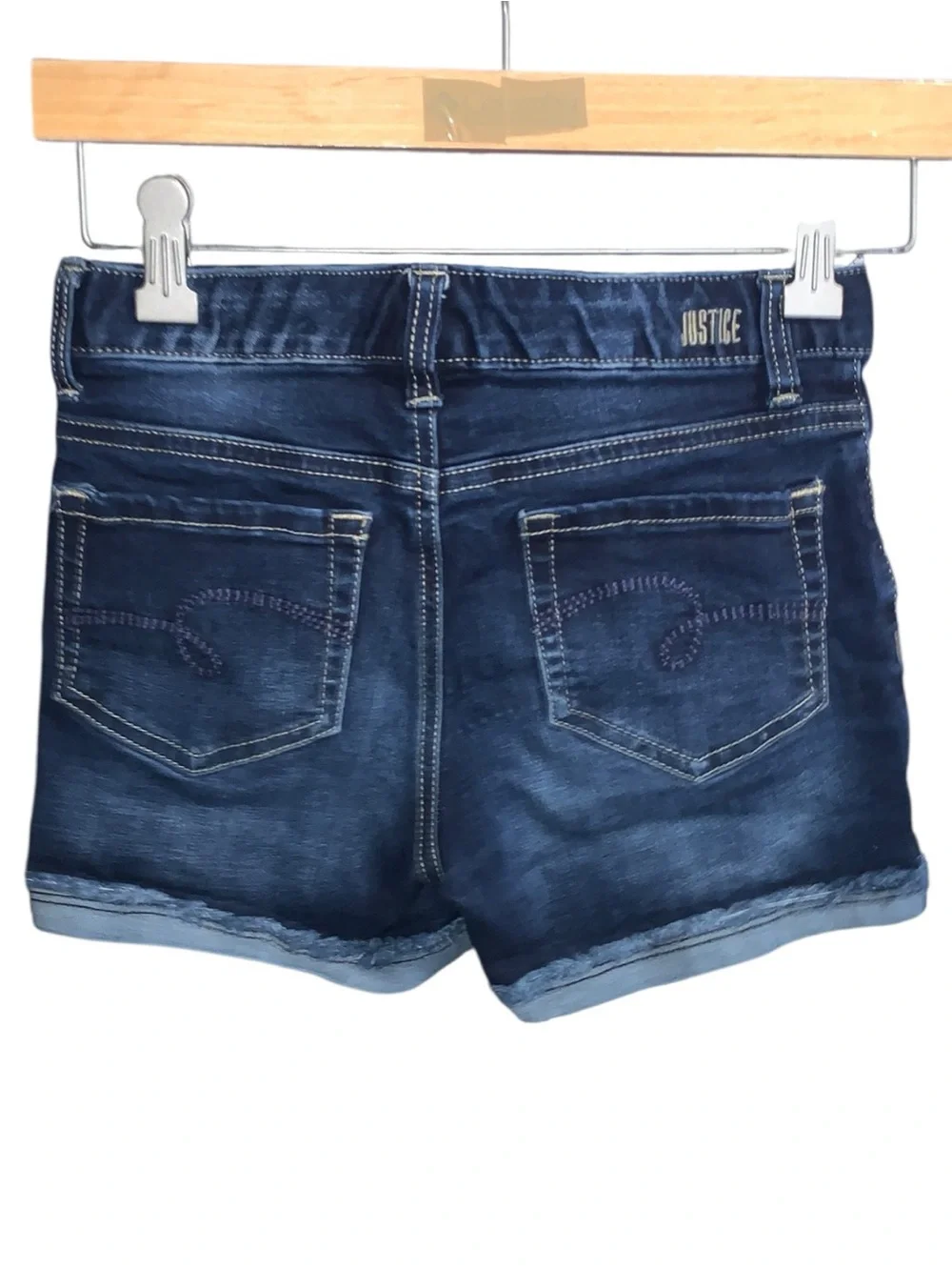 Justice Girls Size 12 Dark Wash Jean Shorts Blue Denim Stretch Folded Hem